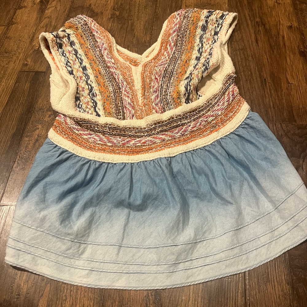 Anthropologie Pilcro knit peplum with chambray flounce so small - Picture 6 of 6